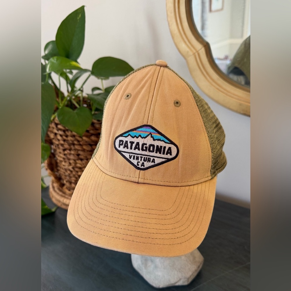 Patagonia hat Ventura CA mesh trucker cap snap back. Khaki brown
